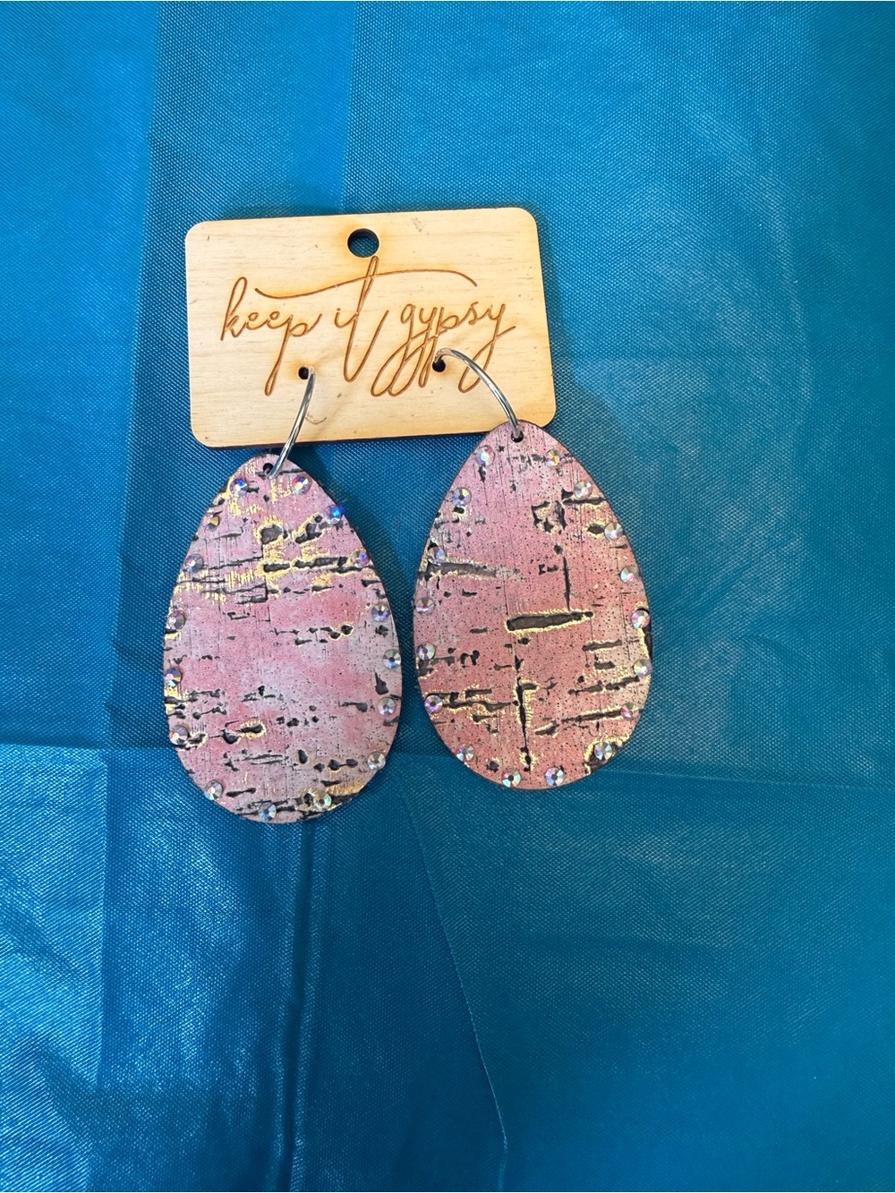Keep It Gypsy Pink Teardrop Cork Earrings with Gold Accent